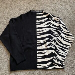 Frank Lyman Cruella De Vil 101 Dal. Mock Neck Zebra Black White Sweater S Petite